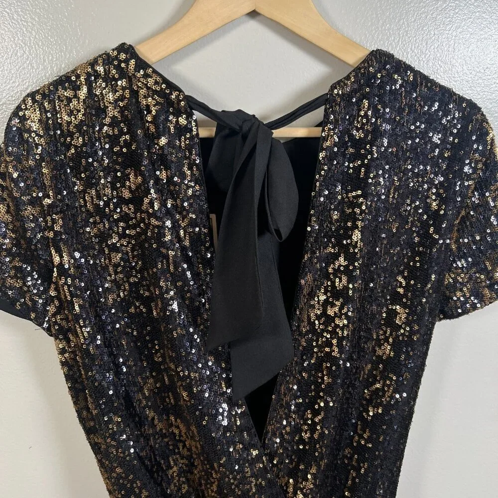 Shoshanna Sequin Zena Romper Size 6 Black Gold Party Cocktail New Years Glam
